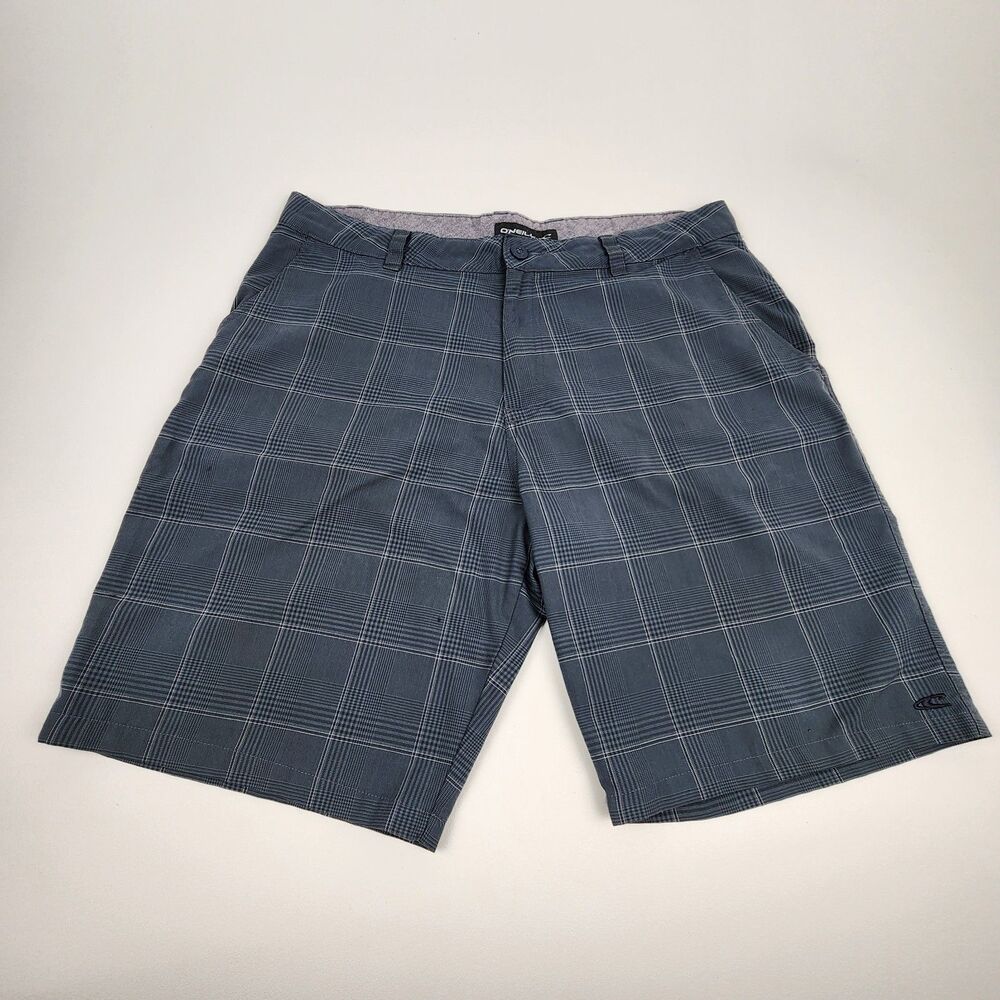 O'Neill Hybrid Shorts Mens 36 Gray Plaid Stretch Performance Golf Casual 9"